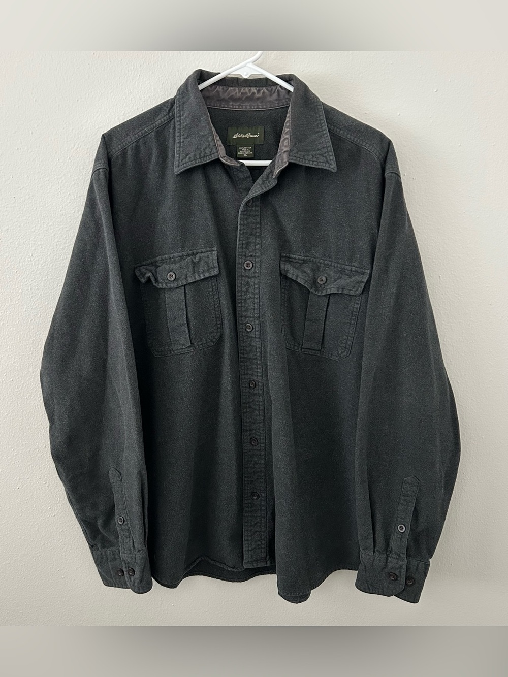 Vintage Eddie Bauer Chamois Shirt Mens XL Grey Button Up Pockets Outdoors 90s